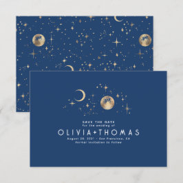 Celestial Moon Navy Blue Opslaan van de datum Save The Date