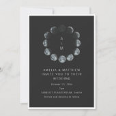 Celestial Moon Phase Black Dark Night Sky Wedding Kaart (Voorkant)
