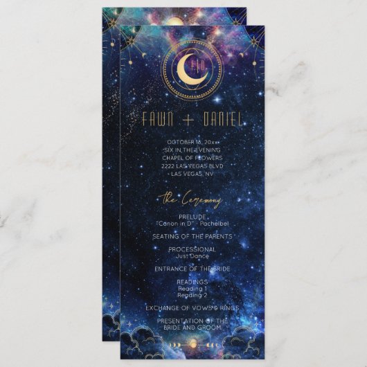Celestial Moon Phase bruiloft programma (Voorkant / Achterkant)