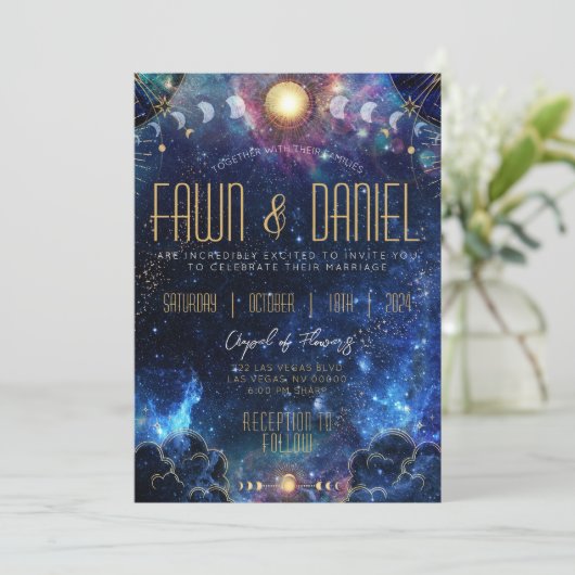 Celestial Moon Phase bruiloft uitnodigingen (Staand voorkant)
