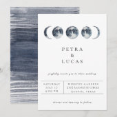 Celestial Moon Phase Navy Blue Wedding Uitnodiging (Voorkant / Achterkant)