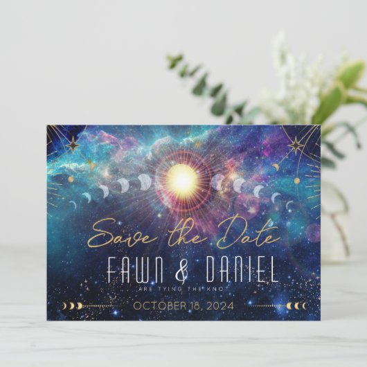 Celestial Moon Phase Save the Date (Staand voorkant)