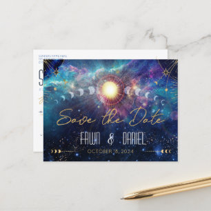 Celestial Moon Phase Save the Date Briefkaart