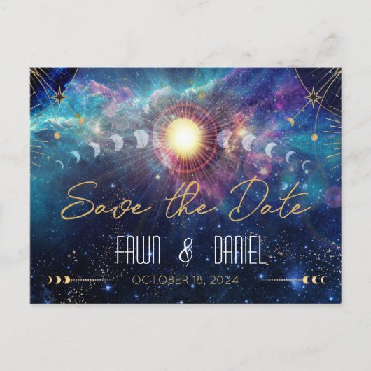 Celestial Moon Phase Save the Date Briefkaart (Voorkant)