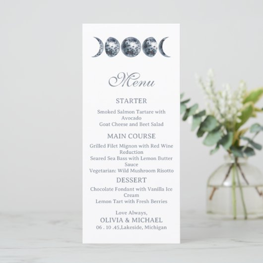 Celestial Moon Phases Boho Editable Wedding Menu (Staand voorkant)