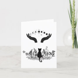 Celestial Moon Phases Cat Feestdagen Kaart