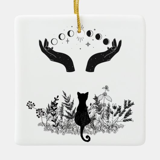  Celestial Moon Phases Cat Keramisch Ornament (Voorkant)