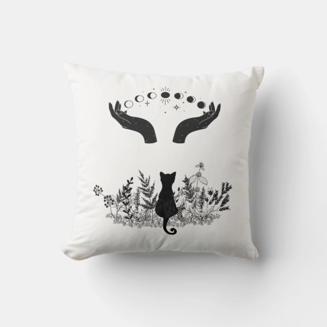  Celestial Moon Phases Cat Kussen (Voorkant)