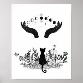 Celestial Moon Phases Cat Poster