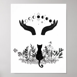  Celestial Moon Phases Cat Poster