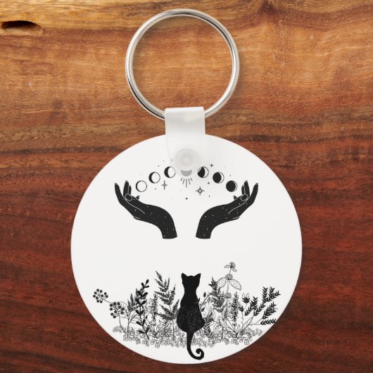  Celestial Moon Phases Cat Sleutelhanger (Voorkant)