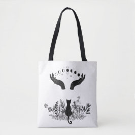 Celestial Moon Phases Cat Tote Bag