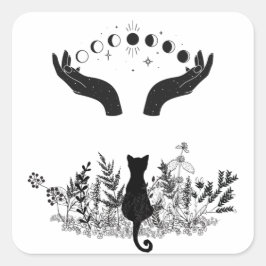 Celestial Moon Phases Cat Vierkante Sticker