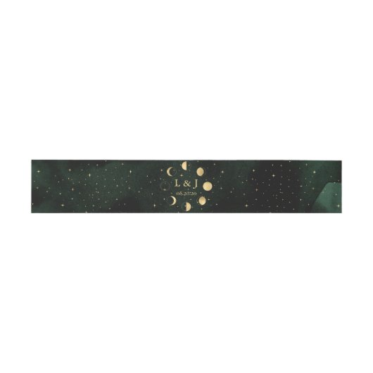 Celestial Moon Phases Emerald Wedding Belly Band Uitnodigingen Wikkel (Vlak)