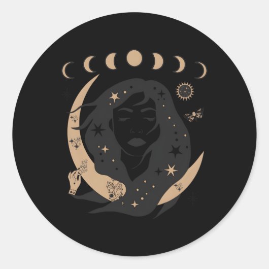 Celestial Moon Phases en mystieke Boho Wicca Astr Ronde Sticker (Voorkant)