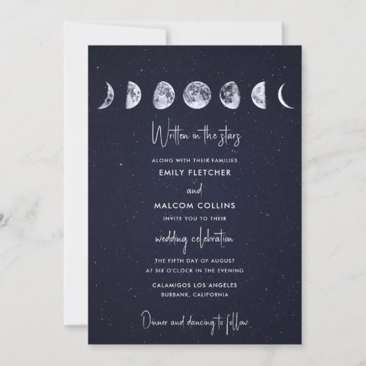 Celestial Moon Phases in Stars Wedding Kaart (Voorkant)