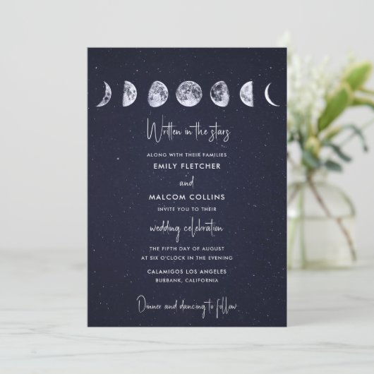 Celestial Moon Phases in Stars Wedding Kaart (Staand voorkant)
