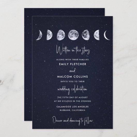 Celestial Moon Phases in Stars Wedding Kaart (Voorkant / Achterkant)