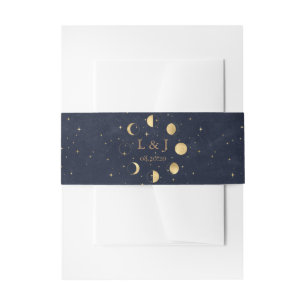 Celestial Moon Phases Midnight Wedding Belly Band Uitnodigingen Wikkel