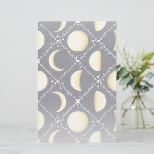 Celestial Moon Phases Pattern Briefpapier (Staand voorkant)