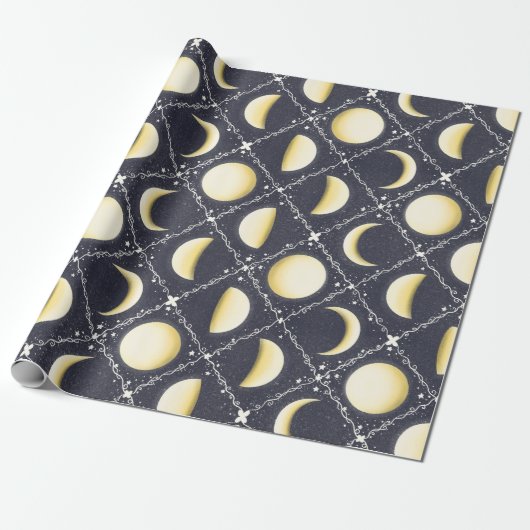 Celestial Moon Phases Pattern Cadeaupapier (Uitgerold)