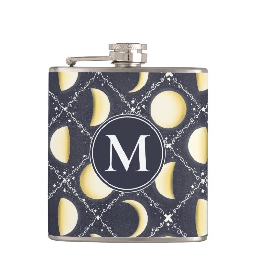 Celestial Moon Phases Pattern Heupfles (Voorkant)