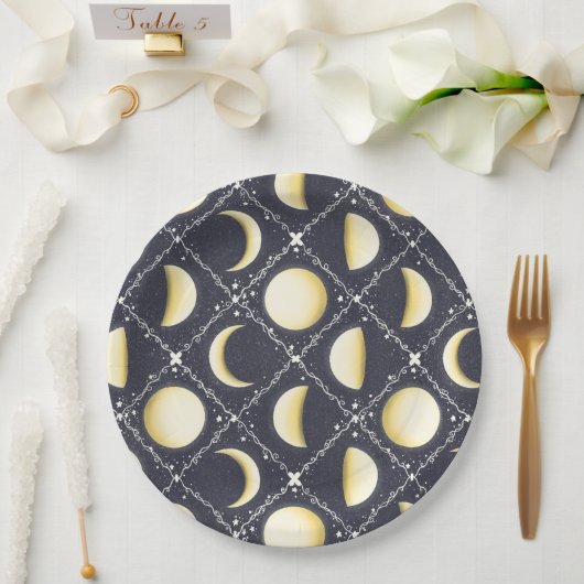 Celestial Moon Phases Pattern Papieren Bordje (Huwelijk)