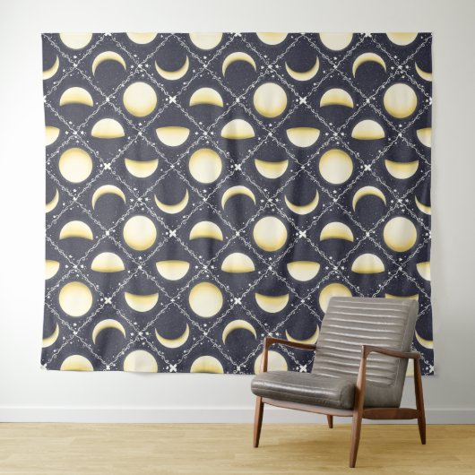 Celestial Moon Phases Pattern Wandkleed (In Situ (horizontaal))