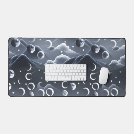 Celestial Moon Phases Soft Grey Luxury Aesthetic Bureaumat (Keyboard & Muis)