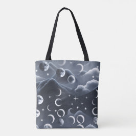Celestial Moon Phases Soft Grey Luxury Aesthetic Tote Bag
