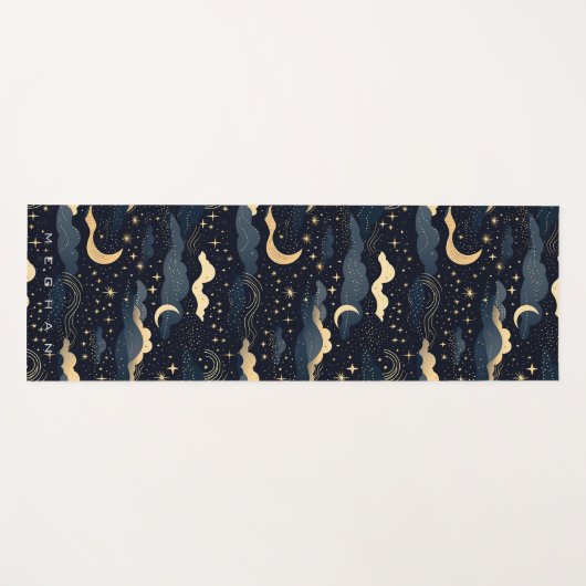 Celestial Moon Phases Stars Gouden Monogram Yoga M Yogamat (Voorkant (horizontaal))