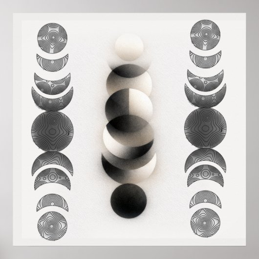 Celestial Moon Phases Triptych Poster | Abstract  (Voorkant)