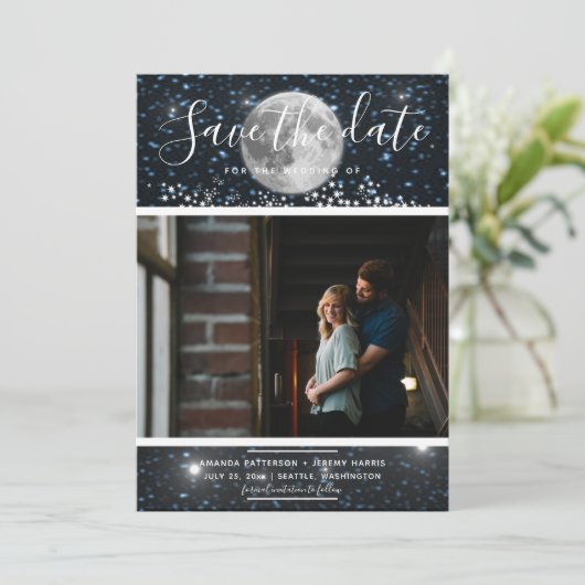 Celestial Moon Photo Save the Date Invite (Staand voorkant)