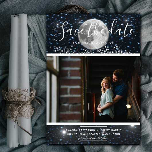 Celestial Moon Photo Save the Date Invite