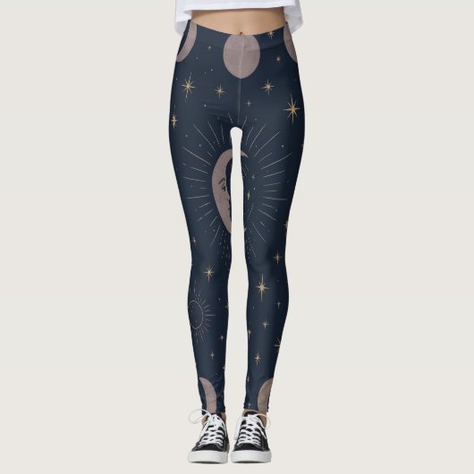 Celestial Moon Ritual Patroon | Kosmische Vrouwen Leggings (Voorkant)