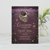 Celestial Moon Roses Stars Burgundy Quinceanera Kaart (Staand voorkant)