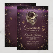 Celestial Moon Roses Stars Burgundy Quinceanera Kaart (Voorkant / Achterkant)