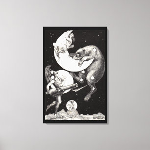 Celestial Moon Sky Universe God Night Illustration Canvas Afdruk