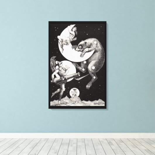 Celestial Moon Sky Universe God Night Illustration Canvas Afdruk (Insitu (Houten vloer))