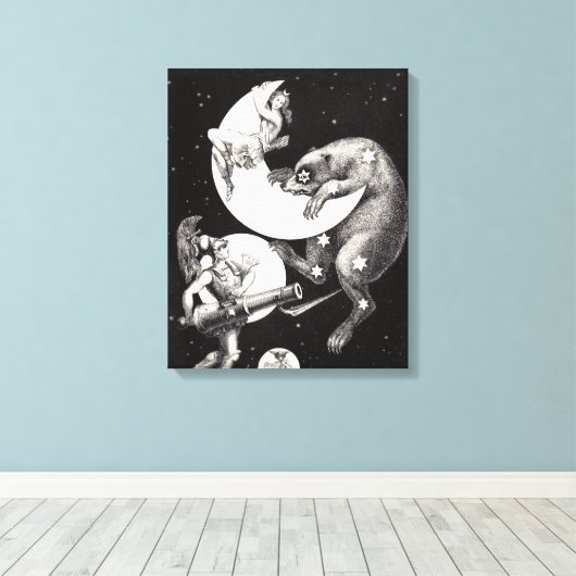 Celestial Moon Sky Universe God Night Illustration Canvas Afdruk (Insitu (Houten vloer))