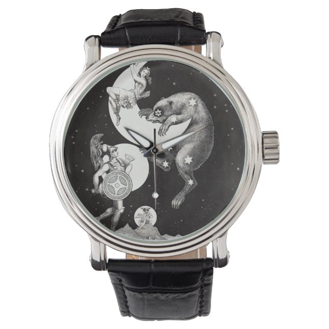 Celestial Moon Sky Universe God Night Illustration Horloge (Voorkant)