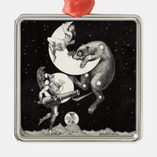 Celestial Moon Sky Universe God Night Illustration Metalen Ornament