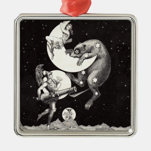 Celestial Moon Sky Universe God Night Illustration Metalen Ornament (Voorkant)