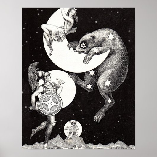 Celestial Moon Sky Universe God Night Illustration Poster (Voorkant)
