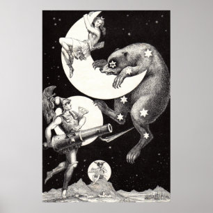 Celestial Moon Sky Universe God Night Illustration Poster