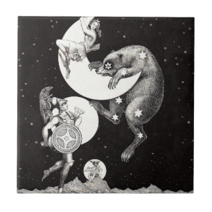 Celestial Moon Sky Universe God Night Illustration Tegeltje