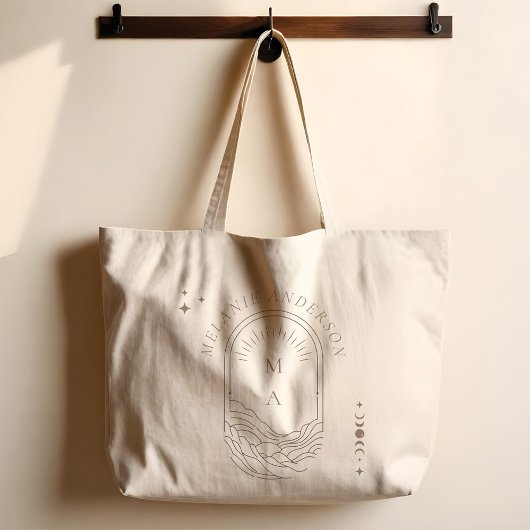 Celestial Moon Star Monogram Boho Bruidsmeisje Naa Grote Tote Bag