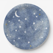 Celestial Moon Star Navy Blue Waterverf Papieren Bordje (Voorkant)