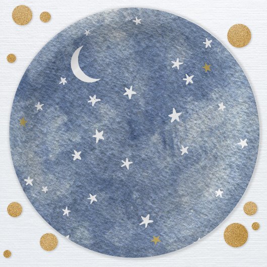 Celestial Moon Star Navy Blue Waterverf Papieren Bordje