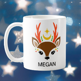 Celestial Moon & Star Reindeer Face Holiday Koffiemok